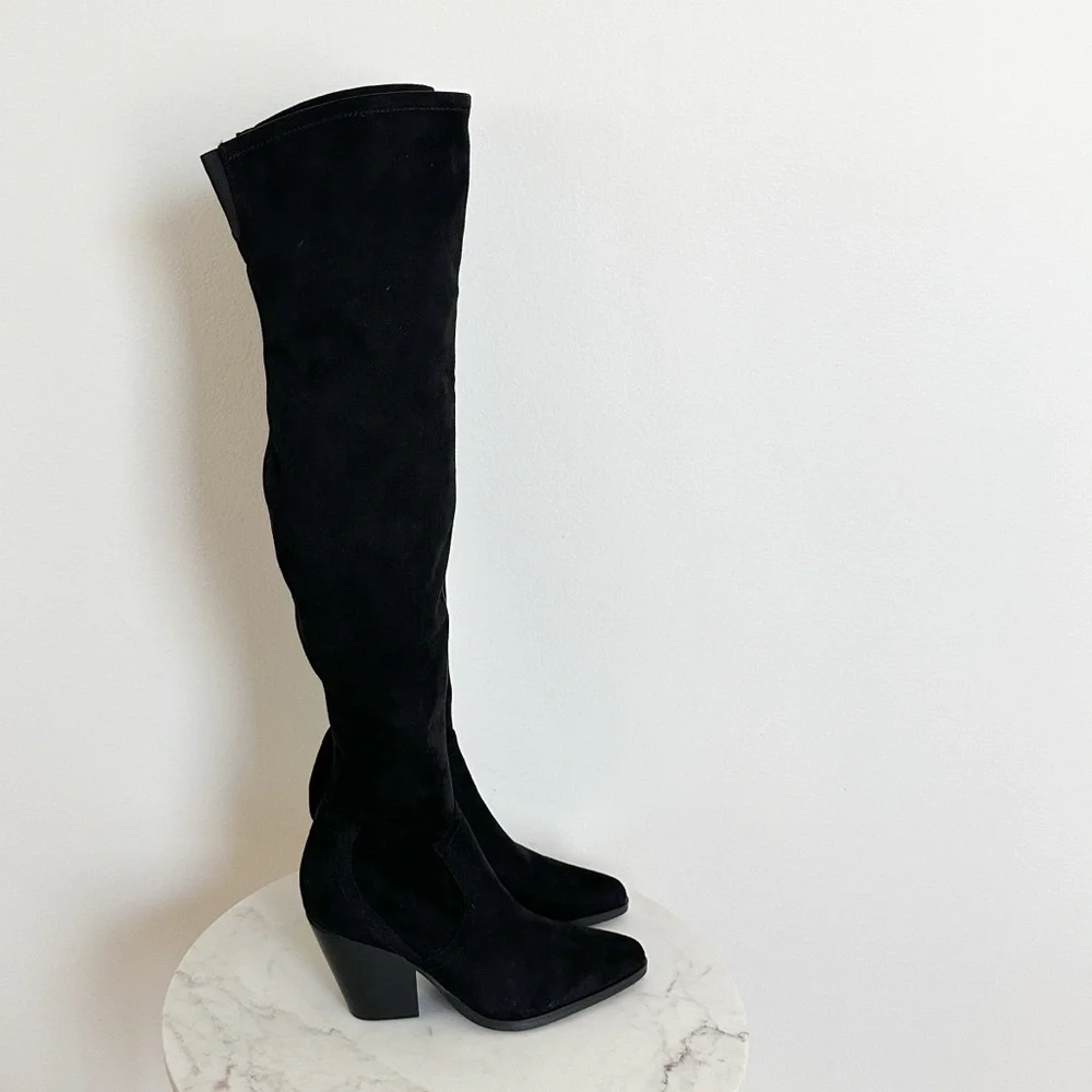 NEW Marc Fisher LTD Gwyneth Over the Knee Tall Faux Suede Heel Boots Black 8.5